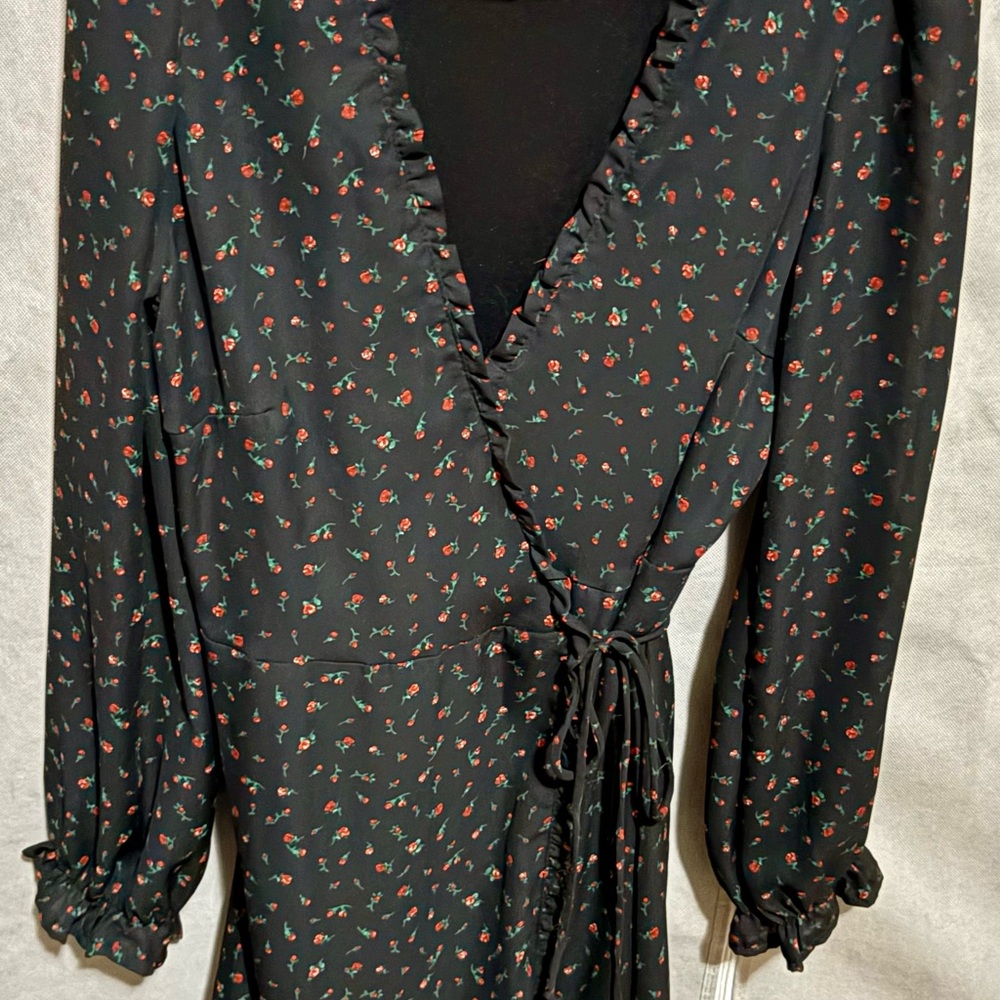 Floral Black Wrap Dress